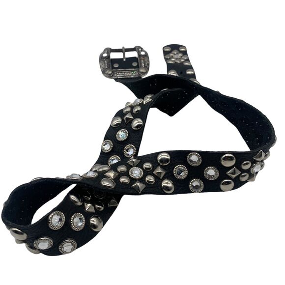 Leatherock Black Leather Studs Rhinestone Women Buckle Belt - Sz Small 33 main image 7